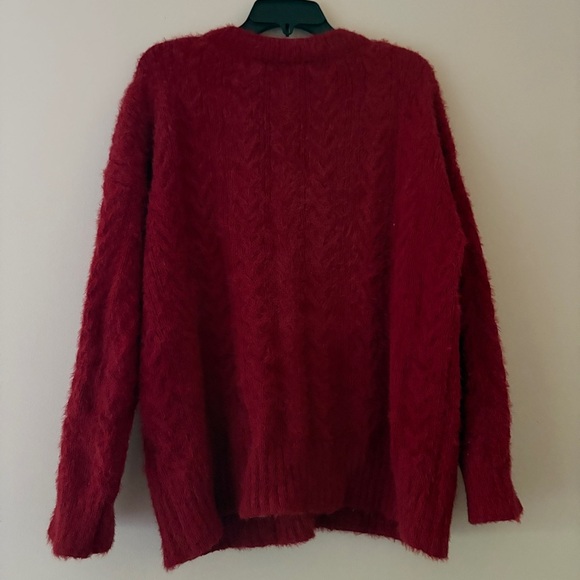 Lucky Brand Red Fuzzy V-Neck Chunky Knit Sweater Size M - Picture 2 of 3